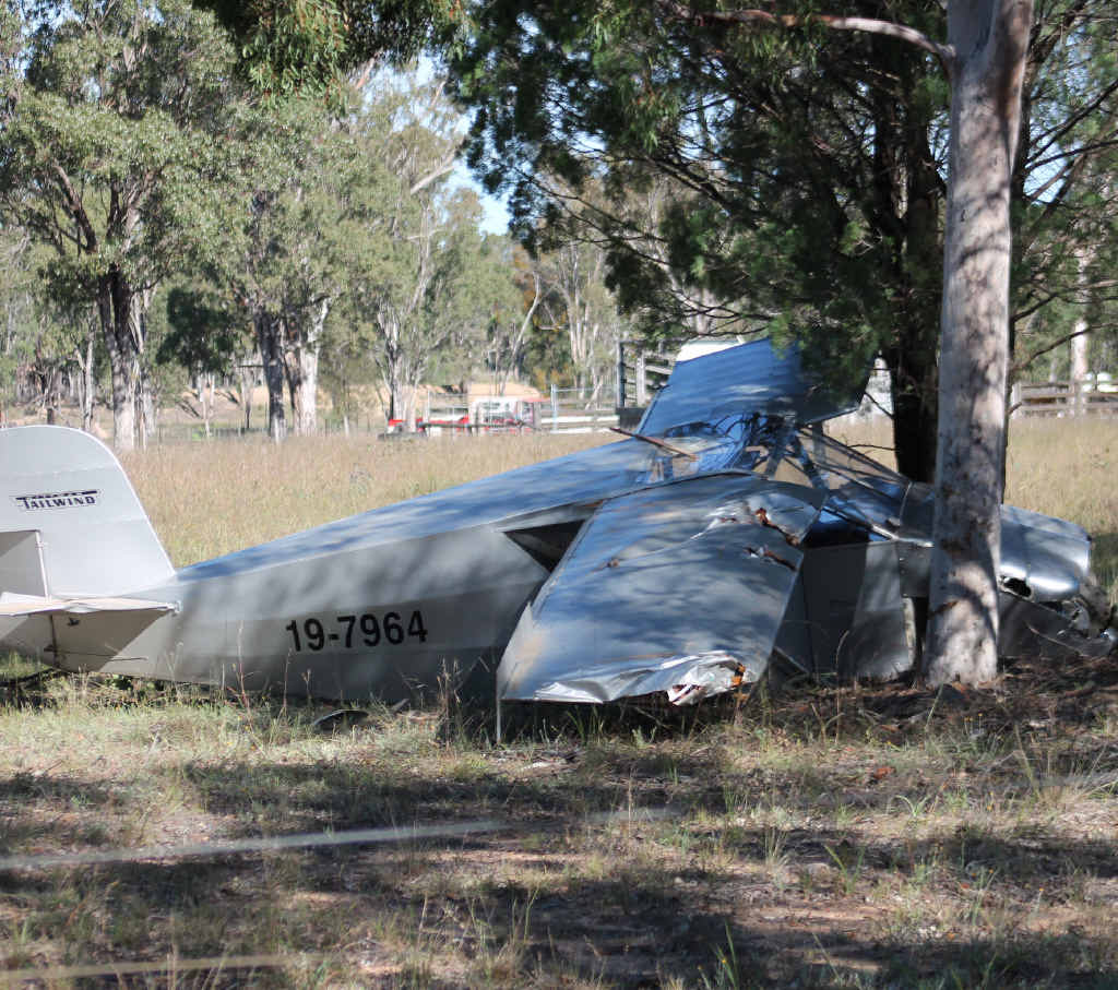 VERY LUCKY: Two Caboolture men suffered back injuries after their home-built kit plane crashed near Leyburn. VERY LUCKY: Two Caboolture men suffered back injuries after their home-built kit plane crashed near Leyburn.