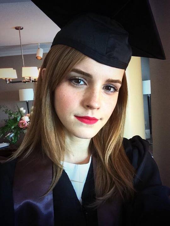 Harry Potter star Emma Watson graduated in style with red lipstick. Source: Facebook Harry Potter star Emma Watson graduated in style with red lipstick. Source: Facebook