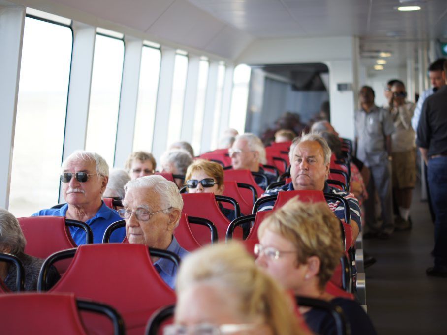 Passengers enjoy the quarterly construction cruise on Gladstone harbour. Passengers enjoy the quarterly construction cruise on Gladstone harbour.