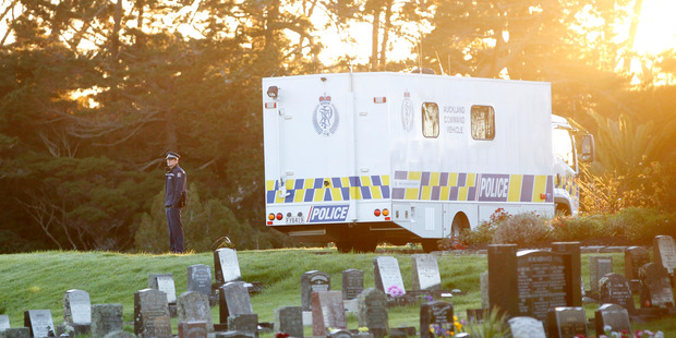 Police guard the cemetery on Eskdale Road in the search for Blessie Gotingco. Photo / Chris Gorman Police guard the cemetery on Eskdale Road in the search for Blessie Gotingco. Photo / Chris Gorman