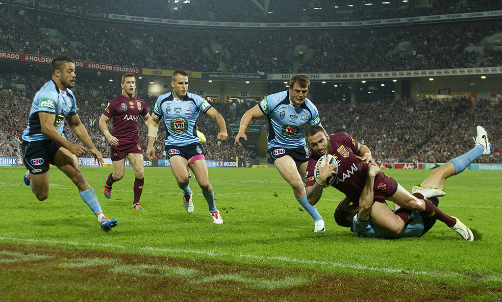 Queensland's Darius Boyd scores a try during Game I of the 2014 State of Origin rugby league series at Suncorp Stadium in Brisbane, Wednesday, May 28, 2014. Queensland's Darius Boyd scores a try during Game I of the 2014 State of Origin rugby league series at Suncorp Stadium in Brisbane, Wednesday, May 28, 2014.