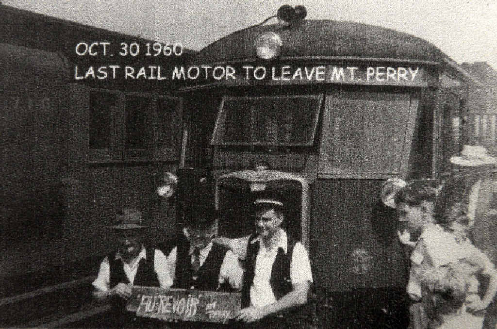 ALL ABOARD: The last rail motor to leave Mt Perry. ALL ABOARD: The last rail motor to leave Mt Perry.