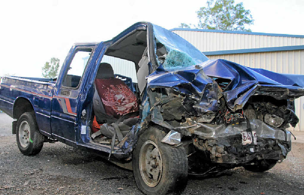 TRAGEDY: The wreck of the ute a 28-year-old man was driving when he was killed in a crash on Tuesday near Gin Gin. TRAGEDY: The wreck of the ute a 28-year-old man was driving when he was killed in a crash on Tuesday near Gin Gin.