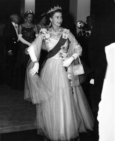 Queen Elizabeth II at banquet on Royal Tour in 1954 Queen Elizabeth II at banquet on Royal Tour in 1954