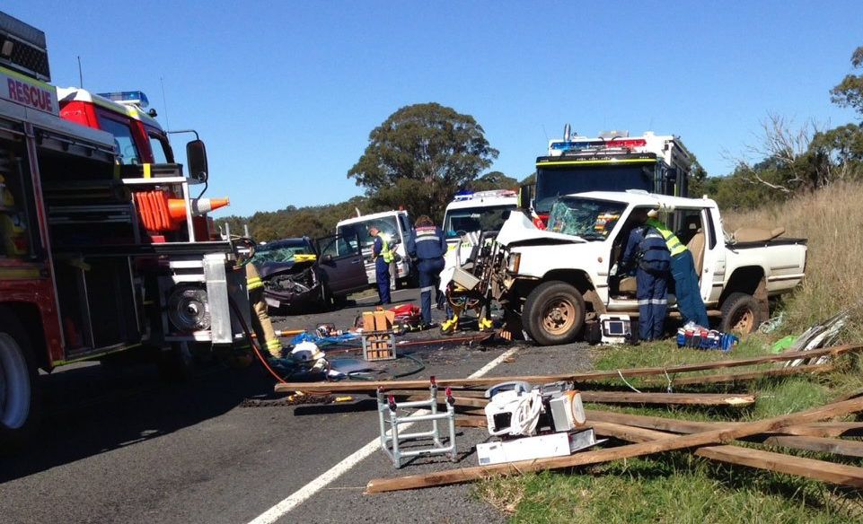 Emergency services worked for more than two hours to free Mr Macdonald from his ute after a serious crash on the New England Hwy. Emergency services worked for more than two hours to free Mr Macdonald from his ute after a serious crash on the New England Hwy.
