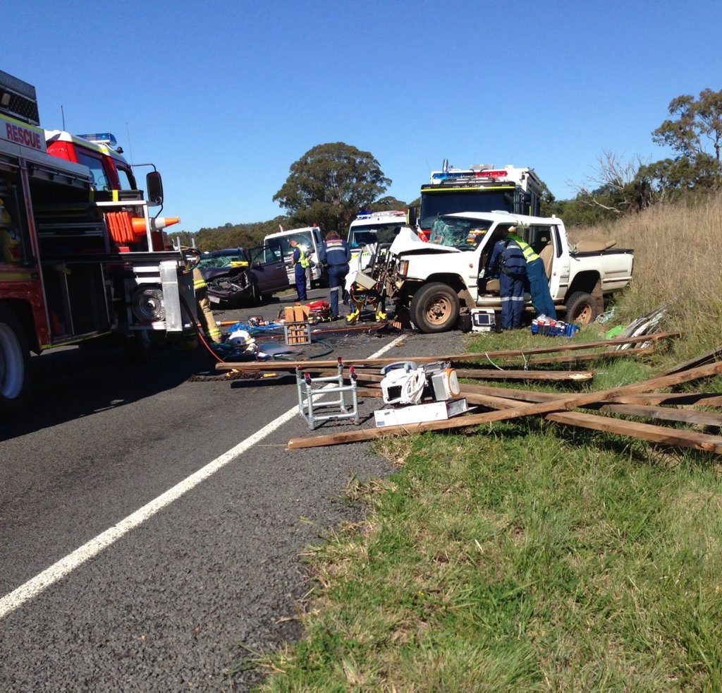 Emergency services worked for more than two hours to free Mr Macdonald from his ute after a serious crash on the New England Hwy. Emergency services worked for more than two hours to free Mr Macdonald from his ute after a serious crash on the New England Hwy.