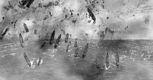 The UK's Ministry of Defence have released aerial photos of the Normandy beach landing in 1944. The UK's Ministry of Defence have released aerial photos of the Normandy beach landing in 1944.