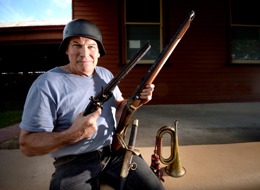 Don Mahoney with some of the historical weapons up for auction on the weekend. Photo Allan Reinikka / The Morning Bulletin Don Mahoney with some of the historical weapons up for auction on the weekend. Photo Allan Reinikka / The Morning Bulletin