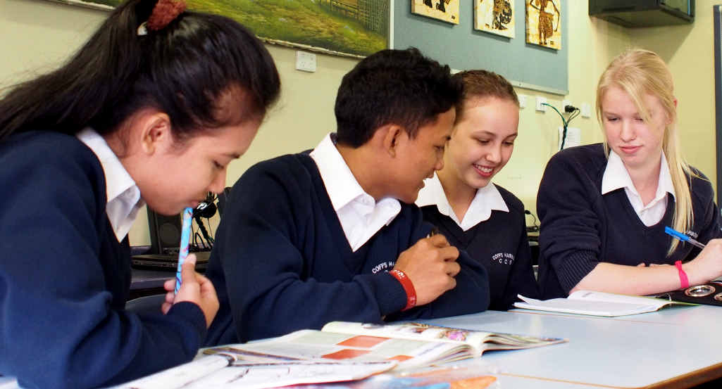SHARED EXPERIENCE: Indonesian students Dina and Juliawan in the classrom at Coffs Harbour Christian Community School. SHARED EXPERIENCE: Indonesian students Dina and Juliawan in the classrom at Coffs Harbour Christian Community School.