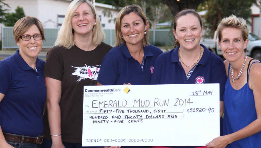 TOP JOB: Mud Run organisers Laura Clarke and Kirsty Appleton give a cheque to the Breast and Prostate Cancer Association’s Tiffany Pulford, Mellissa Chick and Belinda Guernieri. TOP JOB: Mud Run organisers Laura Clarke and Kirsty Appleton give a cheque to the Breast and Prostate Cancer Association’s Tiffany Pulford, Mellissa Chick and Belinda Guernieri.