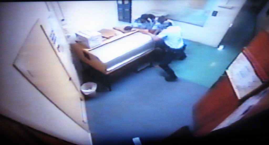 CAUGHT ON CAMERA: CCTV footage taken at Ballina police station on the night Corey Barker (pictured right) was allegedly attacked more than three years ago. CAUGHT ON CAMERA: CCTV footage taken at Ballina police station on the night Corey Barker (pictured right) was allegedly attacked more than three years ago.
