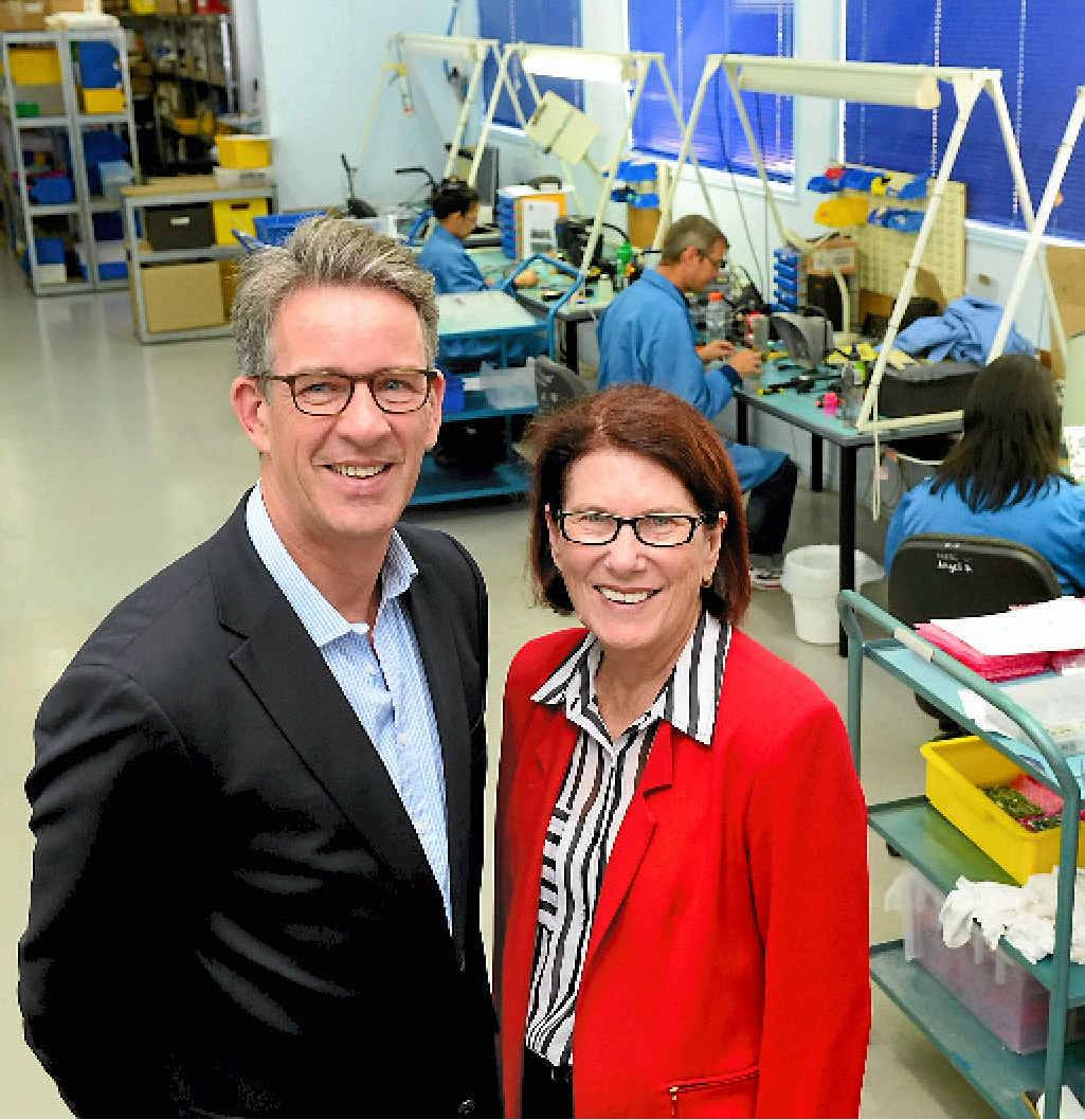 SOARING HIGH: Chamber of Commerce and Industry Queensland CEO Stephen Tait congratulates Microair business manager Jeanette Nock as the company becomes a global force in the avionics industry. SOARING HIGH: Chamber of Commerce and Industry Queensland CEO Stephen Tait congratulates Microair business manager Jeanette Nock as the company becomes a global force in the avionics industry.