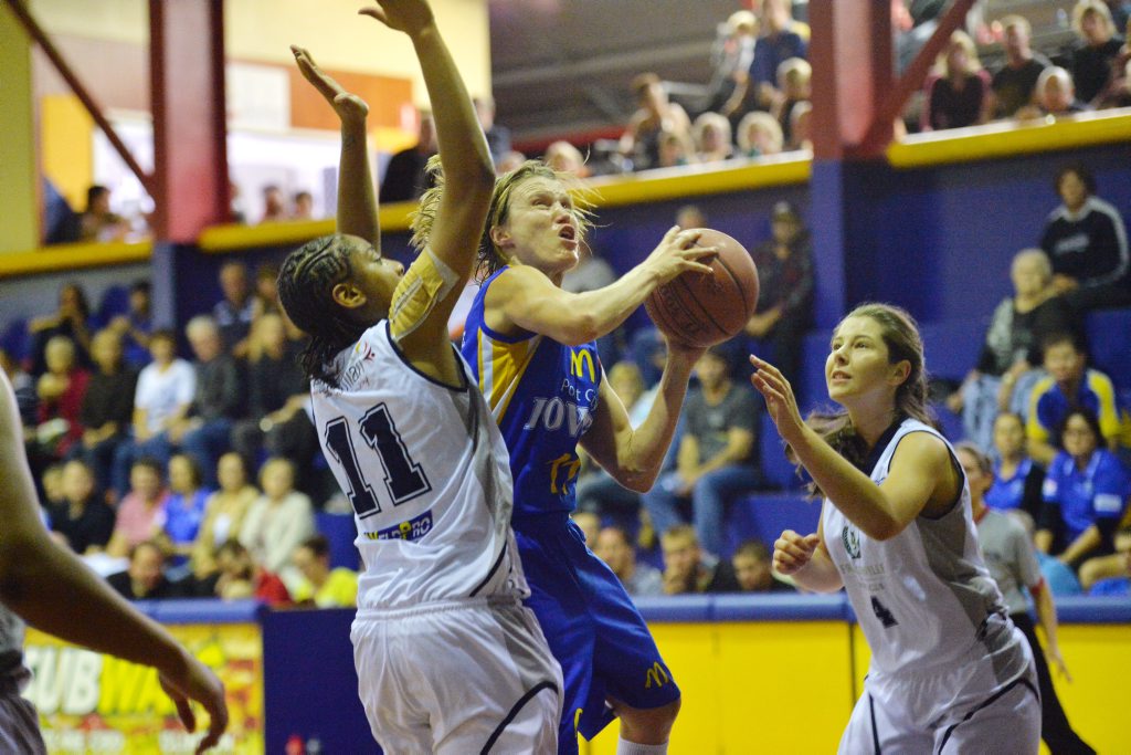 Image for sale: Jessica Bibby jumps for the hoop during the womens Gladstone Power against Rockhampton basketball game at Kev Broome Stadium. Photo Brenda Strong / The Observer