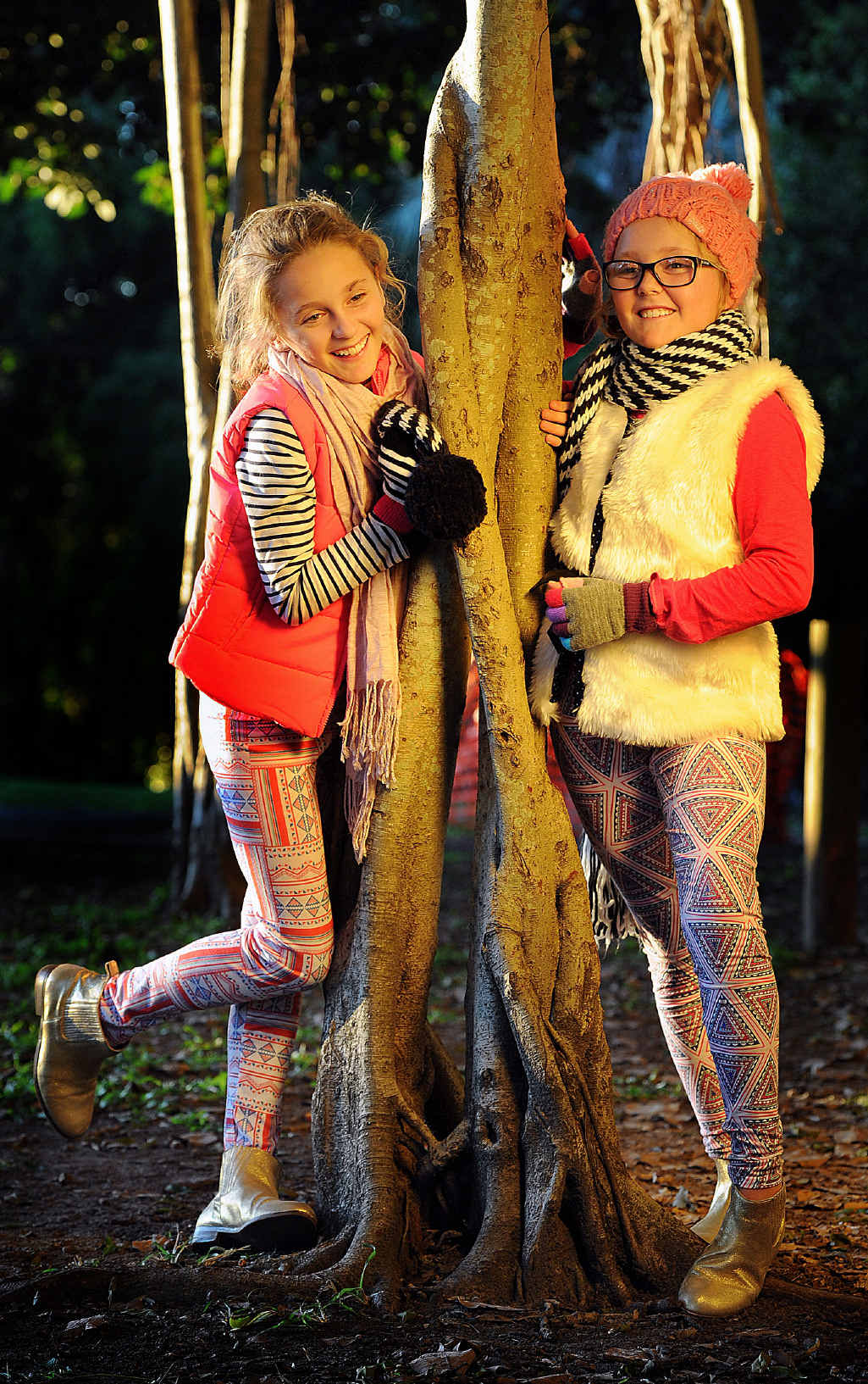 The 10-year-old Elmer twins Rose and Beth love winter for the style and fashion. They are pictured in Queens Park. The 10-year-old Elmer twins Rose and Beth love winter for the style and fashion. They are pictured in Queens Park.