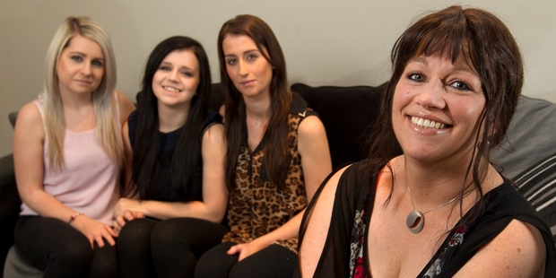 Fiona Taylor (front) with her eldest daughters (from left) Aleisha Morris and Natasha and Jennifer Martinsen, who have tested positive for an inherited cancer-causing gene mutation. Photo / Alan Gibson Fiona Taylor (front) with her eldest daughters (from left) Aleisha Morris and Natasha and Jennifer Martinsen, who have tested positive for an inherited cancer-causing gene mutation. Photo / Alan Gibson