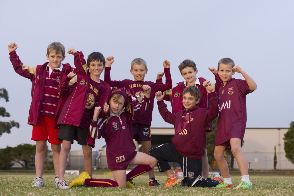 Brothers Junior Rugby League eight-year-olds (from left) Patrick Sanderson, Tyler Madden, Lucas Paynter, Ashton Wilson, Drew Fogarty, Lachlan Hope (kneeling) and Lachie Ciesiolka have so far enjoyed a lifeltime of Queensland origin series wins. Brothers Junior Rugby League eight-year-olds (from left) Patrick Sanderson, Tyler Madden, Lucas Paynter, Ashton Wilson, Drew Fogarty, Lachlan Hope (kneeling) and Lachie Ciesiolka have so far enjoyed a lifeltime of Queensland origin series wins.