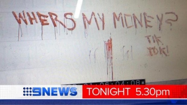 Cat's blood was used in a threatening message to an Arundel household. Photo: Nine News
Cat's blood was used in a threatening message to an Arundel household. Photo: Nine News