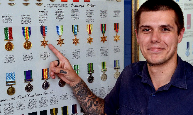 HISTORY UNCOVERED: Sean Charlston points to a Second World War 1939–45 Star, similar to the one his father uncovered. HISTORY UNCOVERED: Sean Charlston points to a Second World War 1939–45 Star, similar to the one his father uncovered.