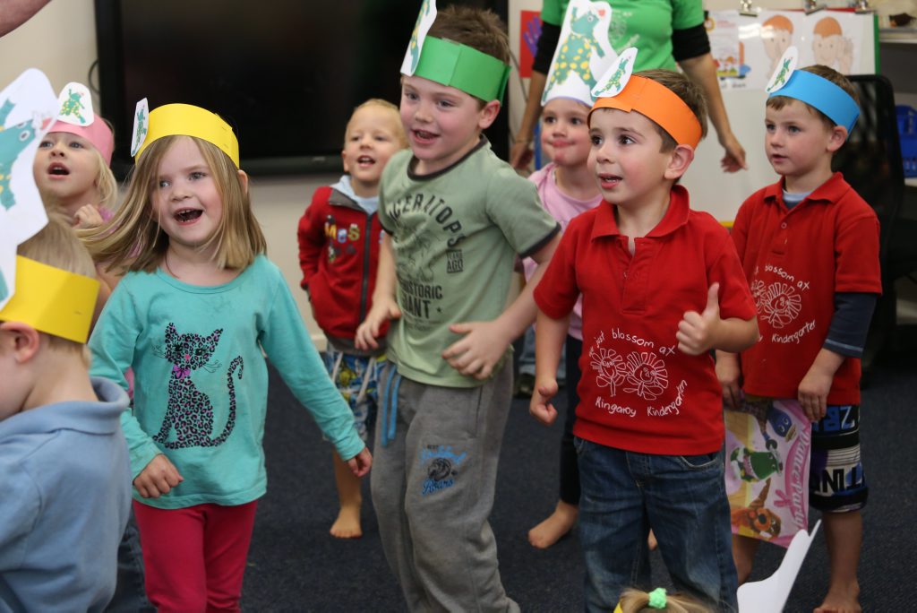 DANCE OFF: Brydee Pszkit, 4, Lochlan Stephen, 4, Matthew Stead, 4 and Patterson Braithwaite, 3, getting into the groove.
