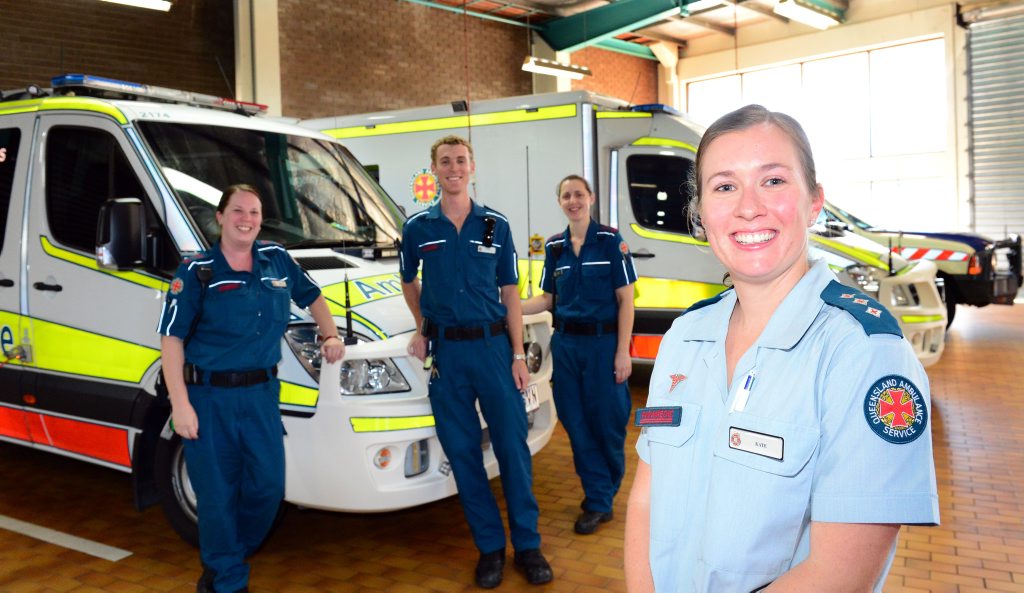 Paramedics Sarah Jones, Mark Tuppack and Bec Bollington with Acting officer-in-charge for South Rockhampton station Kate Cudmore. Photo Sharyn O'Neill / The Morning Bulletin Paramedics Sarah Jones, Mark Tuppack and Bec Bollington with Acting officer-in-charge for South Rockhampton station Kate Cudmore. Photo Sharyn O'Neill / The Morning Bulletin