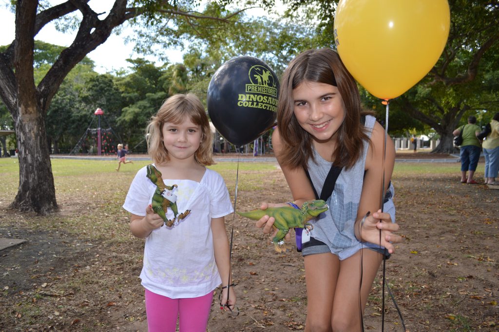 Alycia and Mia Baumann headed down to the NewsMail dinosaur card swap meet on Saturday and won prizes in the card hunt. Photo Emma Reid / NewsMail
