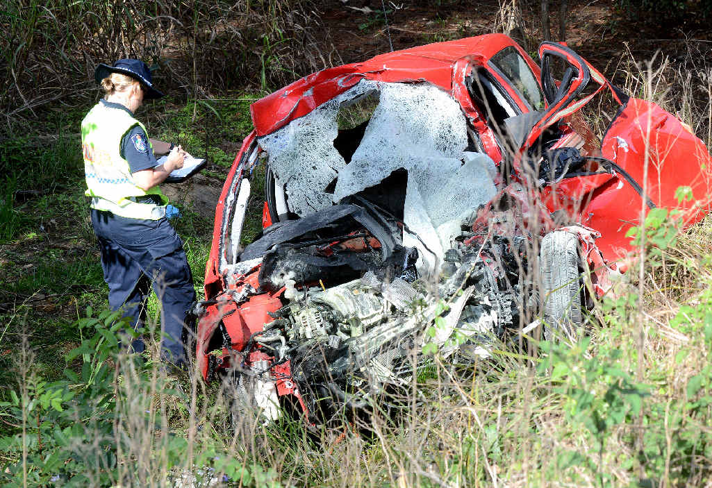 TRAGEDY: Police investigate the wreckage of a Hyundai i2O that smashed into a Toyota Landcruiser on the Bruce Hwy on Sunday. The 83-year-old driver, a Gympie man, died instantly in the crash. TOP: The driver of the 4WD is taken to hospital.PHOTOS: CRAIG WARHURST/DAVID CROSSLEY TRAGEDY: Police investigate the wreckage of a Hyundai i2O that smashed into a Toyota Landcruiser on the Bruce Hwy on Sunday. The 83-year-old driver, a Gympie man, died instantly in the crash. TOP: The driver of the 4WD is taken to hospital.PHOTOS: CRAIG WARHURST/DAVID CROSSLEY
