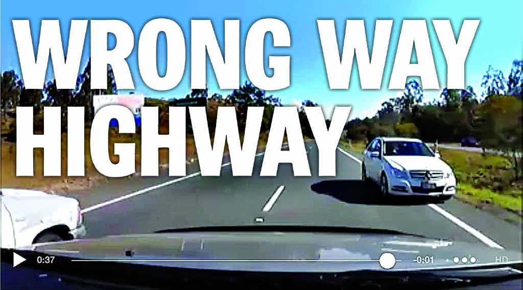 STOP, YOU’RE GOING THE WRONG WAY: A White Mercedes defied traffic diversions and drove from Ripley to Goodna on the wrong side of the Cunningham Hwy on Sunday morning. STOP, YOU’RE GOING THE WRONG WAY: A White Mercedes defied traffic diversions and drove from Ripley to Goodna on the wrong side of the Cunningham Hwy on Sunday morning.