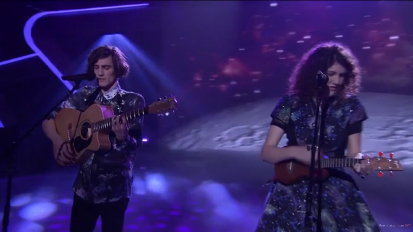 A still of Gabriel and Cecilia Brandolini performing Walking on a Dream on The Voice. A still of Gabriel and Cecilia Brandolini performing Walking on a Dream on The Voice.