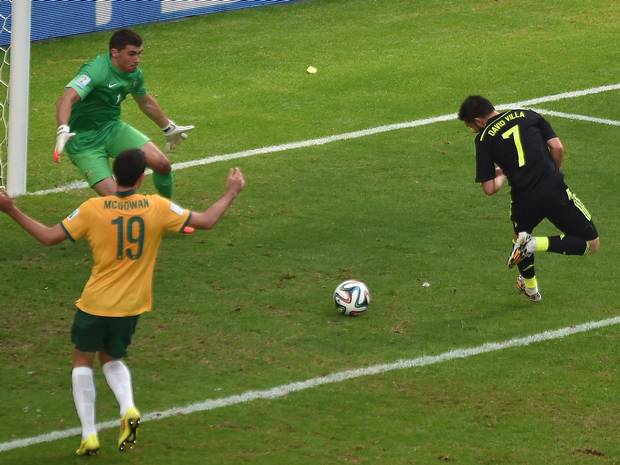 David Villa scores for Spain against Australia David Villa scores for Spain against Australia