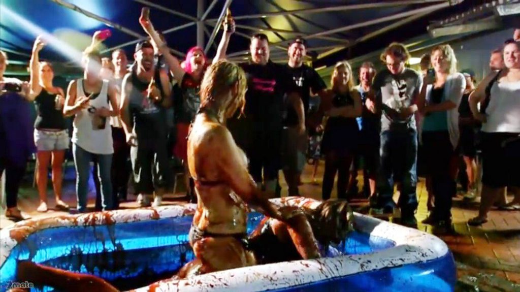 The team from popular television show The Bogan Hunters visited The One Mile Hotel in West Ipswich to document its jelly and chocolate wrestling event. Photo: Contributed The team from popular television show The Bogan Hunters visited The One Mile Hotel in West Ipswich to document its jelly and chocolate wrestling event. Photo: Contributed