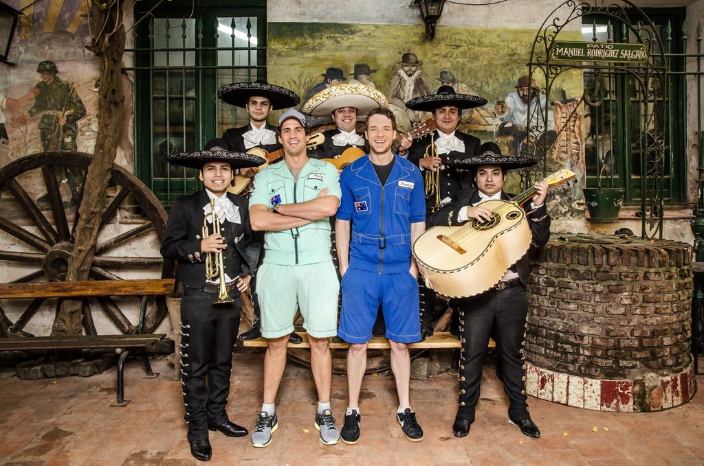 Andy Lee and Hamish Blake with a mariachi band in Hamish and Andy's Gap Year South America. Andy Lee and Hamish Blake with a mariachi band in Hamish and Andy's Gap Year South America.