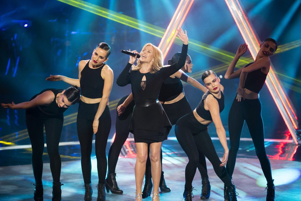 Kylie Minogue performs on The Voice. Kylie Minogue performs on The Voice.