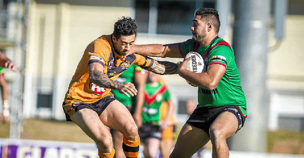 GET OFF: Seagulls’ Rajan Opetia-Halls tries to fend of a Tannum Sands tackler during their 30-all draw. GET OFF: Seagulls’ Rajan Opetia-Halls tries to fend of a Tannum Sands tackler during their 30-all draw.