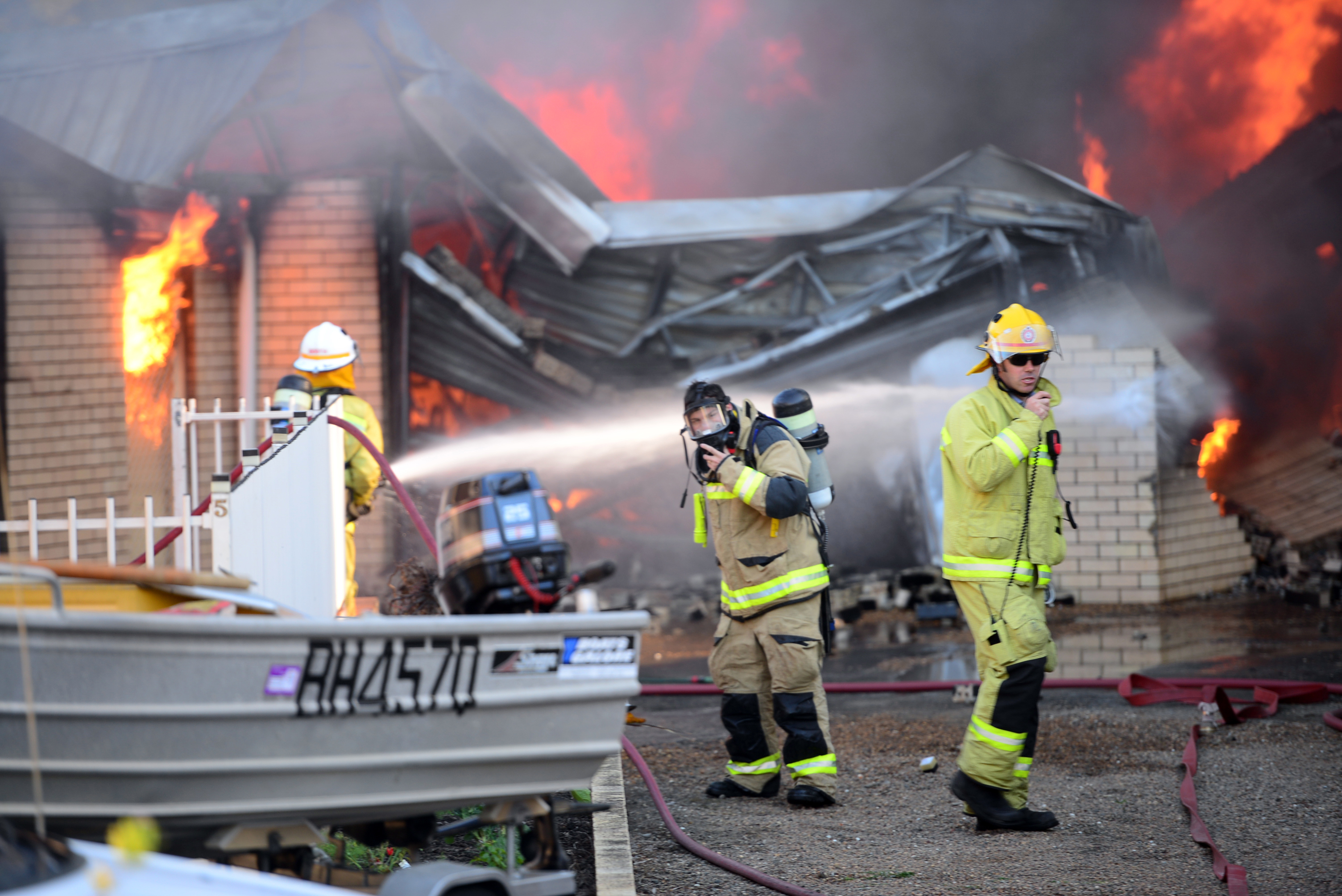 AVOCA FIRE: Emergency services attend the scene of a fire which started in a shed and destroyed an adjoining building.
Photo: Max Fleet / NewsMail AVOCA FIRE: Emergency services attend the scene of a fire which started in a shed and destroyed an adjoining building.
Photo: Max Fleet / NewsMail
