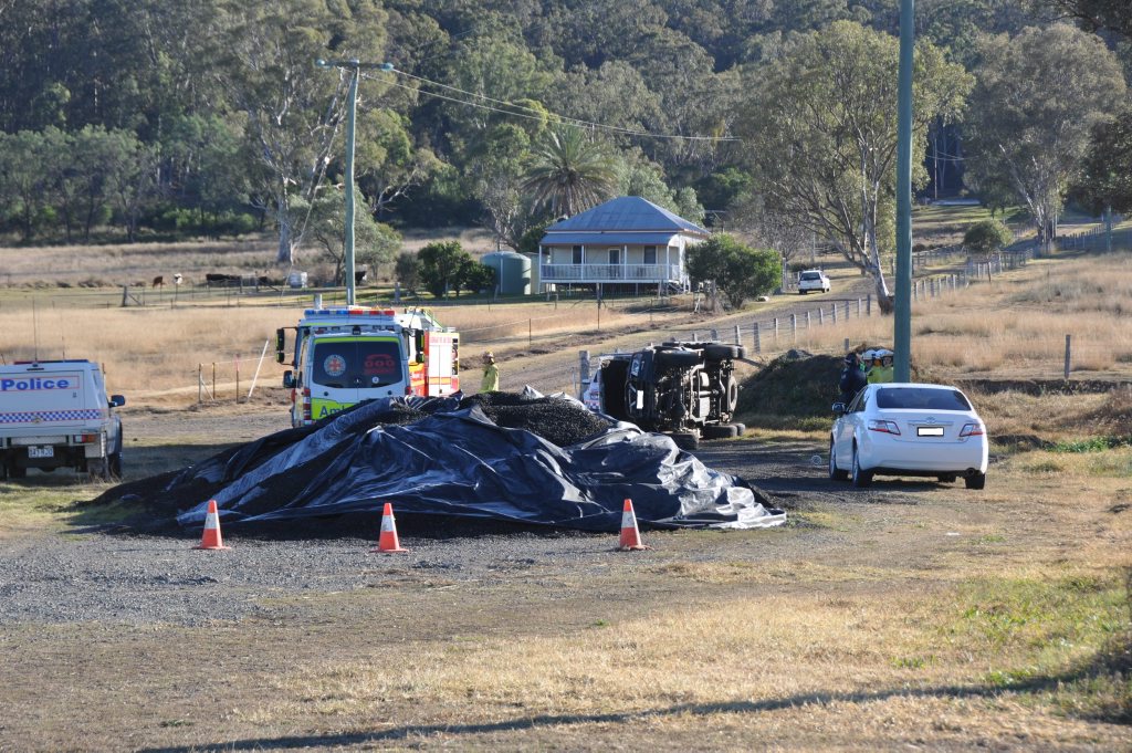 TRAGIC SCENE: A man in his 30s has been killed in a single-vehicle rollover this morning on the Warwick-Allora Rd. Photo Candyce Braithwaite / Warwick Daily News TRAGIC SCENE: A man in his 30s has been killed in a single-vehicle rollover this morning on the Warwick-Allora Rd. Photo Candyce Braithwaite / Warwick Daily News