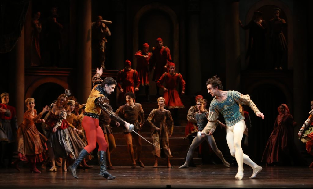 Queensland Ballet dancers Vito Bernasconi and Matthew Lawrence (Tybalt and Romeo) face off in Kenneth MacMillan's Romeo & Juliet. Queensland Ballet dancers Vito Bernasconi and Matthew Lawrence (Tybalt and Romeo) face off in Kenneth MacMillan's Romeo & Juliet.
