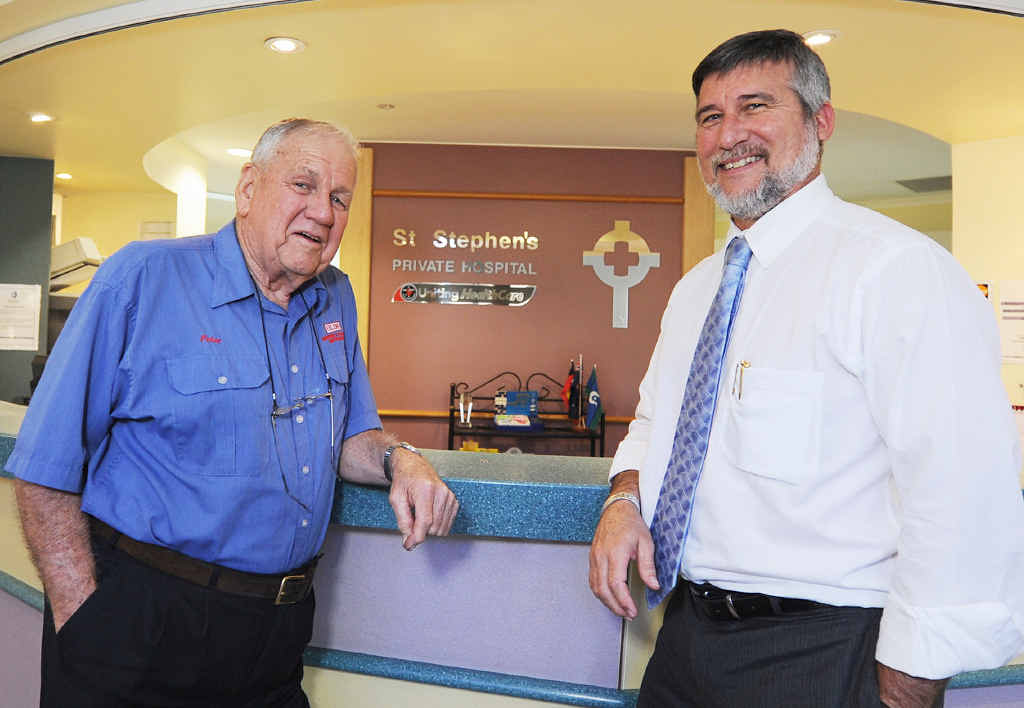 FIGHTING FOR THE FUTURE: Maryborough resident Peter Olds with St Stephen’s Hospital acting general manager Terence Seymour at Maryborough’s St Stephens Hospital. FIGHTING FOR THE FUTURE: Maryborough resident Peter Olds with St Stephen’s Hospital acting general manager Terence Seymour at Maryborough’s St Stephens Hospital.