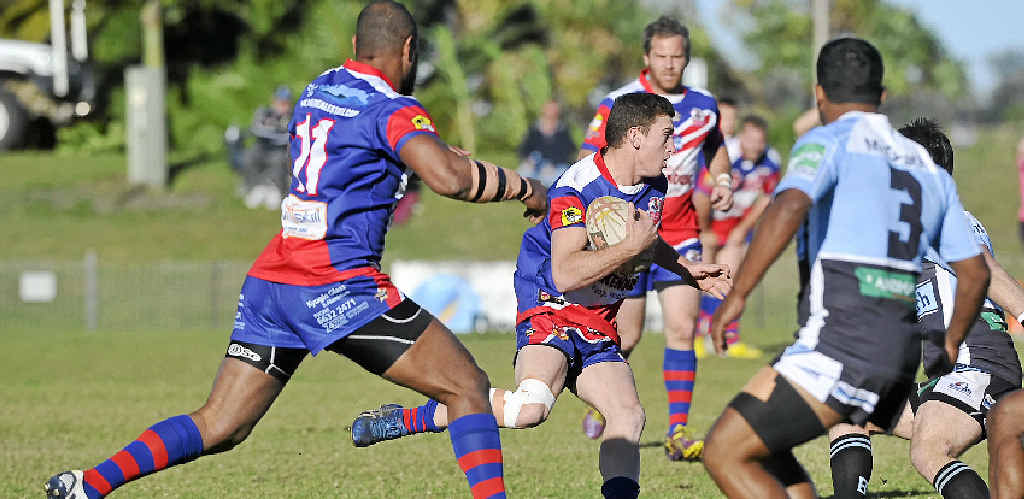 ATTACK MODE: Kyogle player Ben Studders runs up to the Ballina line during a game at Kingsford Smith Park in Ballina. ATTACK MODE: Kyogle player Ben Studders runs up to the Ballina line during a game at Kingsford Smith Park in Ballina.