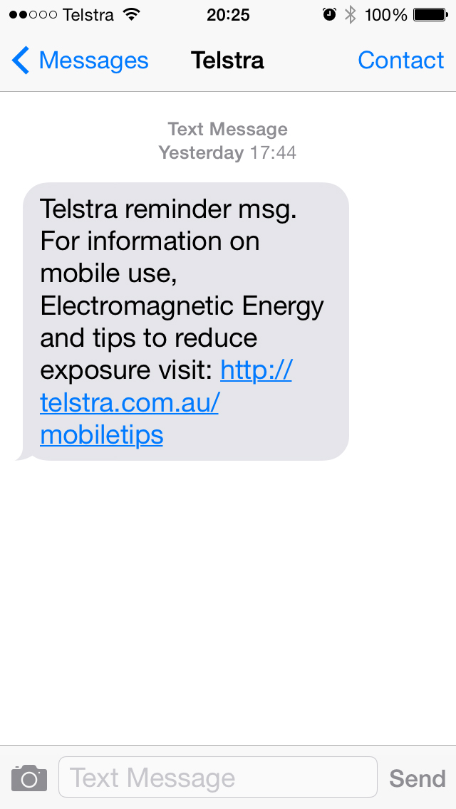 A text message sent to Telstra customers. A text message sent to Telstra customers.