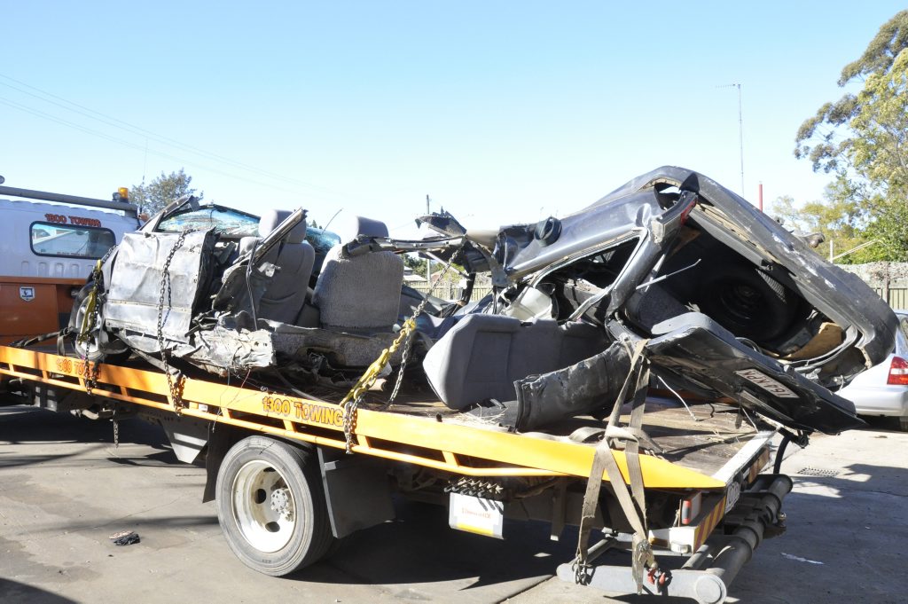 A vehicle was extensively damaged in a crash on the New England Hwy near the intersection of Greenmount Etonvale Rd about 7pm yesterday. A vehicle was extensively damaged in a crash on the New England Hwy near the intersection of Greenmount Etonvale Rd about 7pm yesterday.