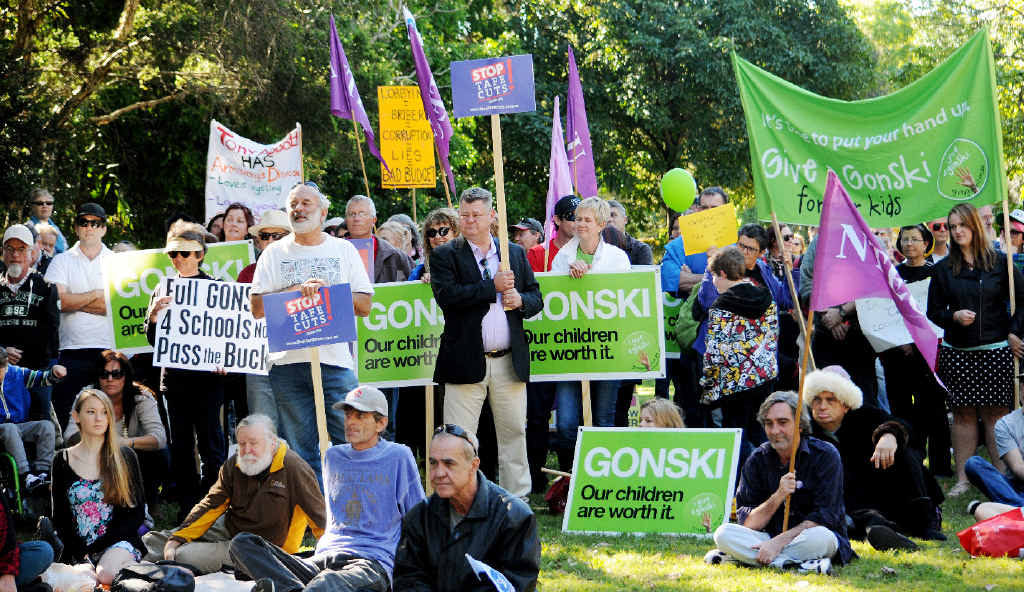 BUDGET REVIEW: Protestors attend the ‘Bust the Budget’ rally at Heritage Park in Lismore yesterday. BUDGET REVIEW: Protestors attend the ‘Bust the Budget’ rally at Heritage Park in Lismore yesterday.