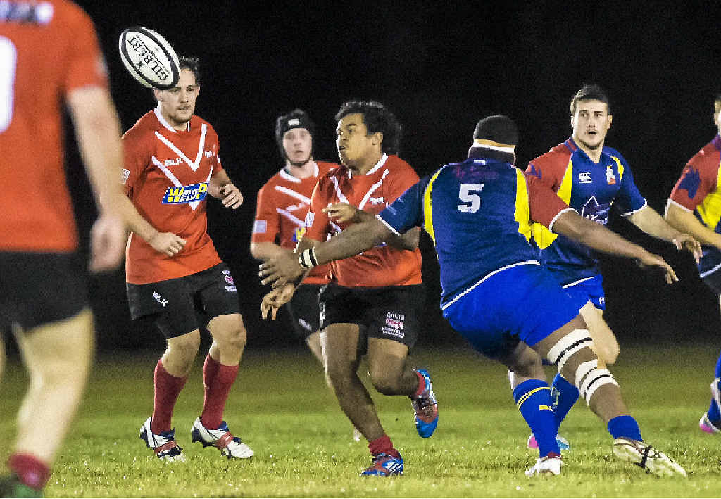 BIG HITTERS: Colts’ Mark Cummins knocks the ball on right as he cops a big hit from Paul Tema. The Goats’ defence was superb in their demolition of the Colts. BIG HITTERS: Colts’ Mark Cummins knocks the ball on right as he cops a big hit from Paul Tema. The Goats’ defence was superb in their demolition of the Colts.