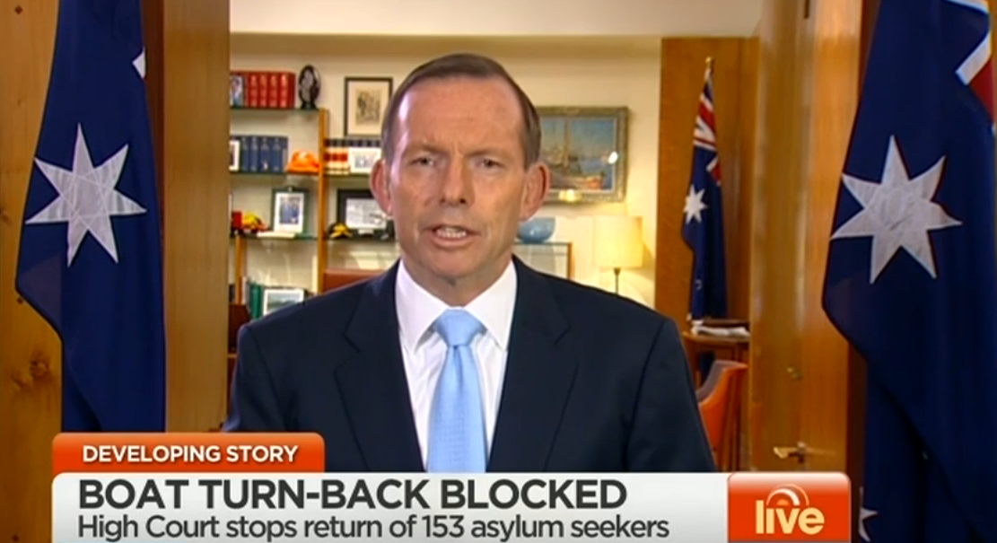 Prime Minister Tony Abbott on Channel 7's Sunrise program, after the High Court issued an injunction against returning Tamil asylum seekers to Sri Lanka Prime Minister Tony Abbott on Channel 7's Sunrise program, after the High Court issued an injunction against returning Tamil asylum seekers to Sri Lanka