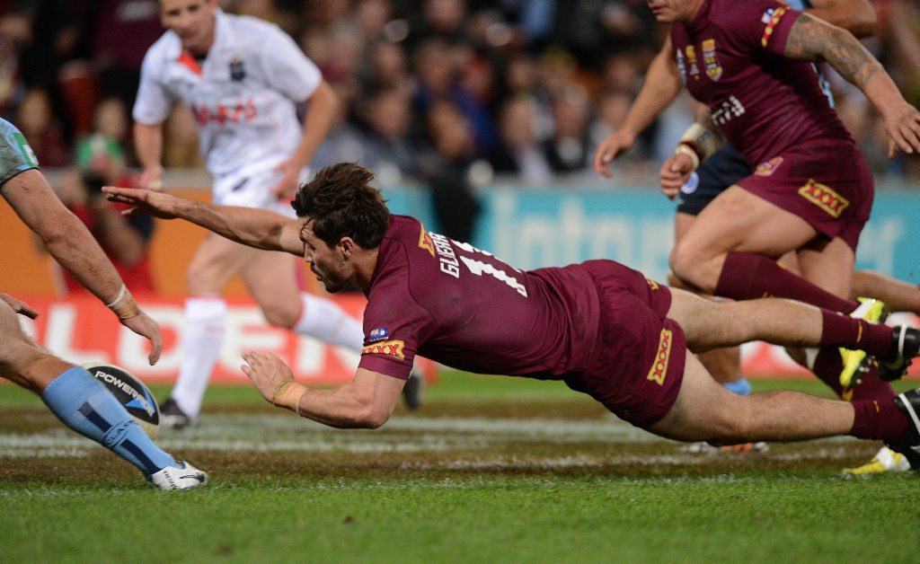 Queenslander Aidan Guerra reaches out to score a try whicvh was later disallowed during Game III of the 2014 State of Origin rugby league series at Suncorp Stadium in Brisbane AAP Image/Dave Hunt) Queenslander Aidan Guerra reaches out to score a try whicvh was later disallowed during Game III of the 2014 State of Origin rugby league series at Suncorp Stadium in Brisbane AAP Image/Dave Hunt)