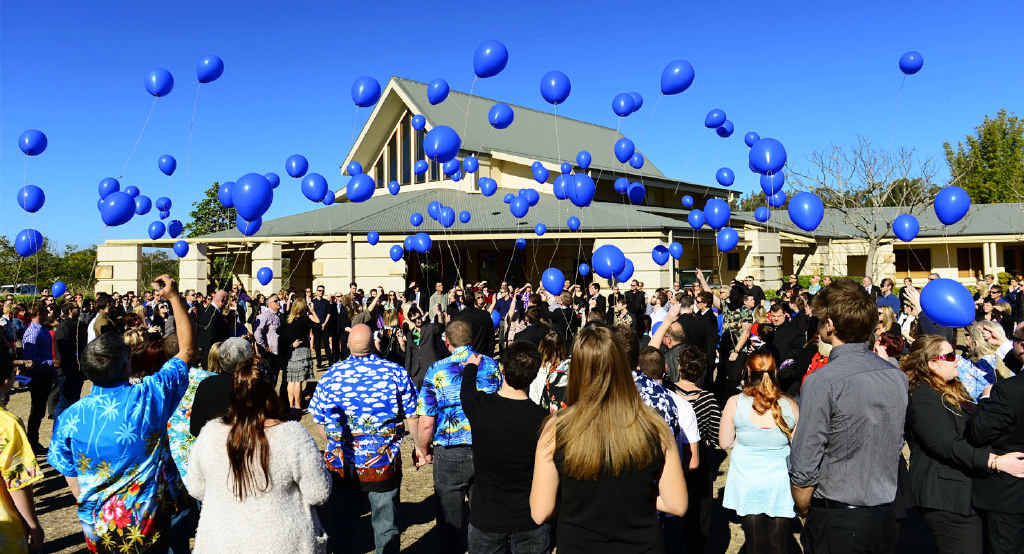 FINAL FAREWELL: Blue balloons were released following the funeral service of Tom Bond held at Centenary Memorial Gardens. FINAL FAREWELL: Blue balloons were released following the funeral service of Tom Bond held at Centenary Memorial Gardens.