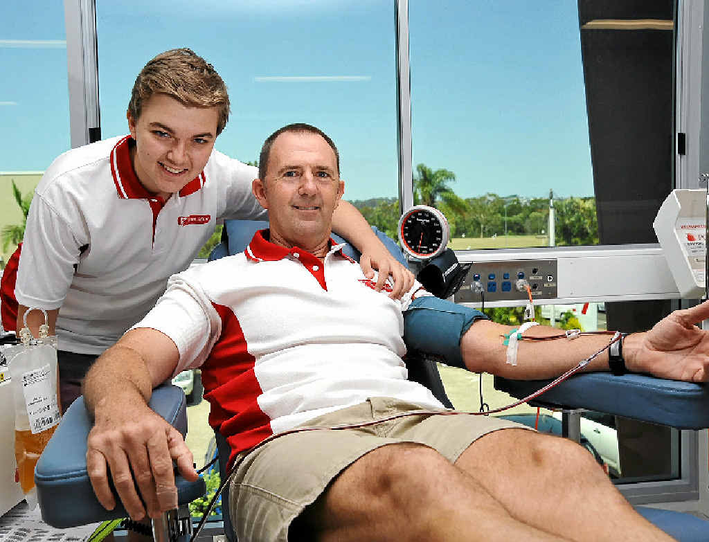 LEADING THE WAY: Dan (left) and Brent Crosby give blood at the Maroochydore Blood Donor Centre as part of Team Adem, where more than 1200 donations have been made for the cause. LEADING THE WAY: Dan (left) and Brent Crosby give blood at the Maroochydore Blood Donor Centre as part of Team Adem, where more than 1200 donations have been made for the cause.