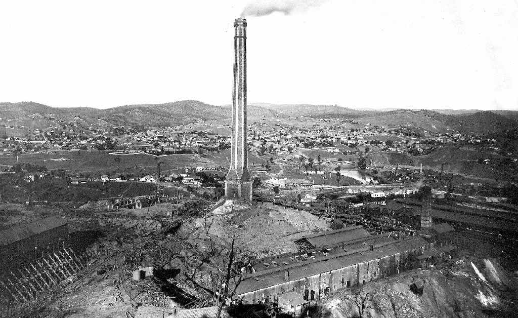 SLICE OF HISTORY: The main stack of the Mount Morgan Mine towers over the township in this photo, taken in 1908. SLICE OF HISTORY: The main stack of the Mount Morgan Mine towers over the township in this photo, taken in 1908.