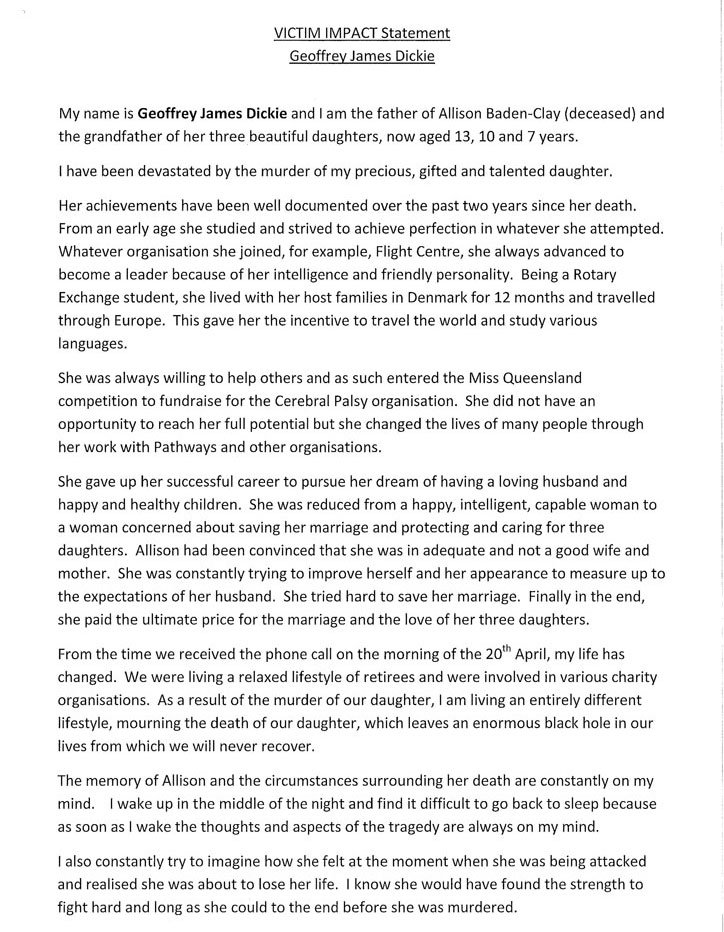 victim impact statements from baden clay trial released chronicle