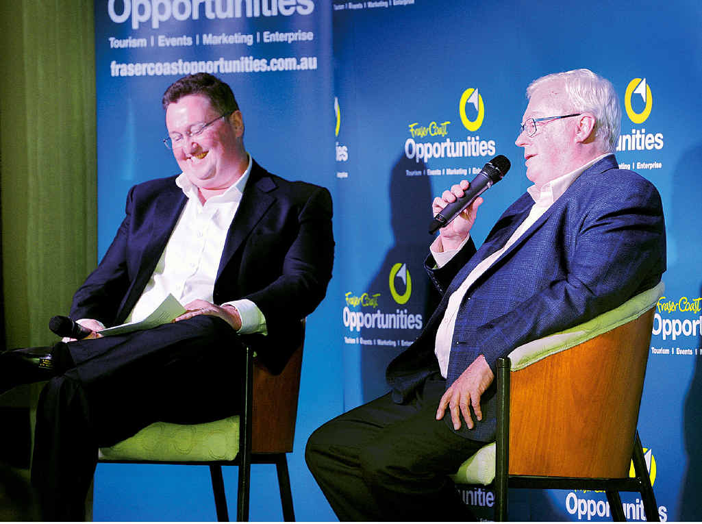 Fraser Coast Opportunities Enterprise manager Scott Rowe with guest speaker Graham Richardson at the Better Business lunch at the Hervey Bay RSL. Fraser Coast Opportunities Enterprise manager Scott Rowe with guest speaker Graham Richardson at the Better Business lunch at the Hervey Bay RSL.