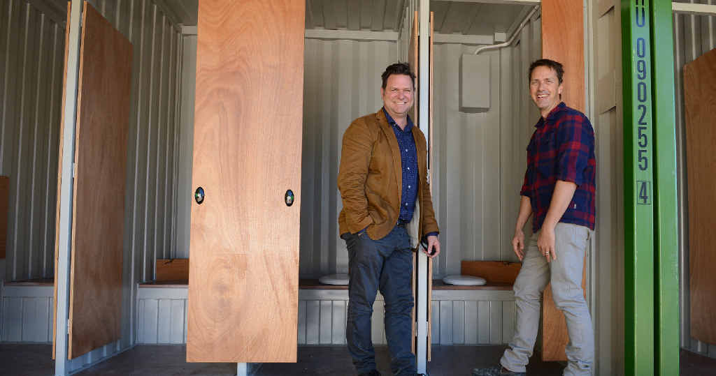 OFFICIAL DUTY: Mayor Simon Richardson and Parklands GM Mat Morris unveil the new toilets. OFFICIAL DUTY: Mayor Simon Richardson and Parklands GM Mat Morris unveil the new toilets.